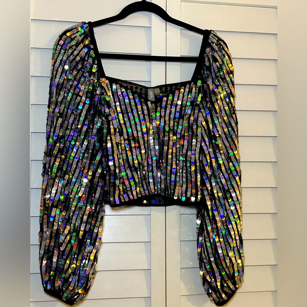 ASOS women’s sequin crop long sleeve stunning sparkle NWT size 8